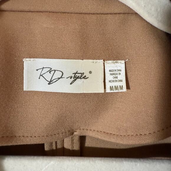 RD Style Ponte Knit Single Breasted Tailored Blazer Stretch Camel Women SZ M - Picture 4 of 6